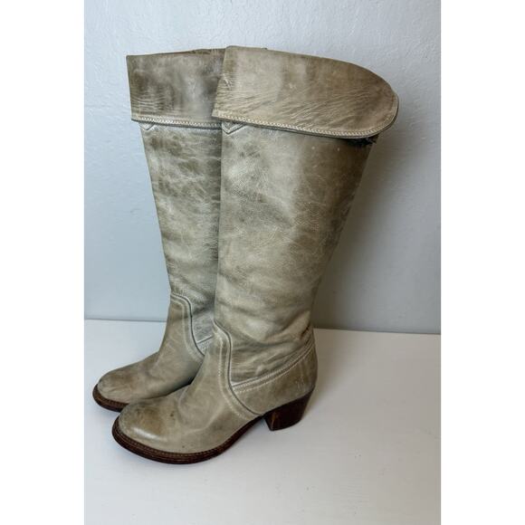 Women's Frye Jane OTK Tall Leather Stacked Heels Western Boots 6.5B - Picture 2 of 6